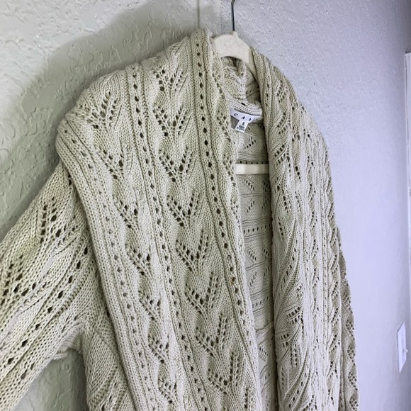 CABI Cream Beige Cotton Crochet Knit Open Front Circle Shawl Cardigan Sweater - Picture 7 of 16